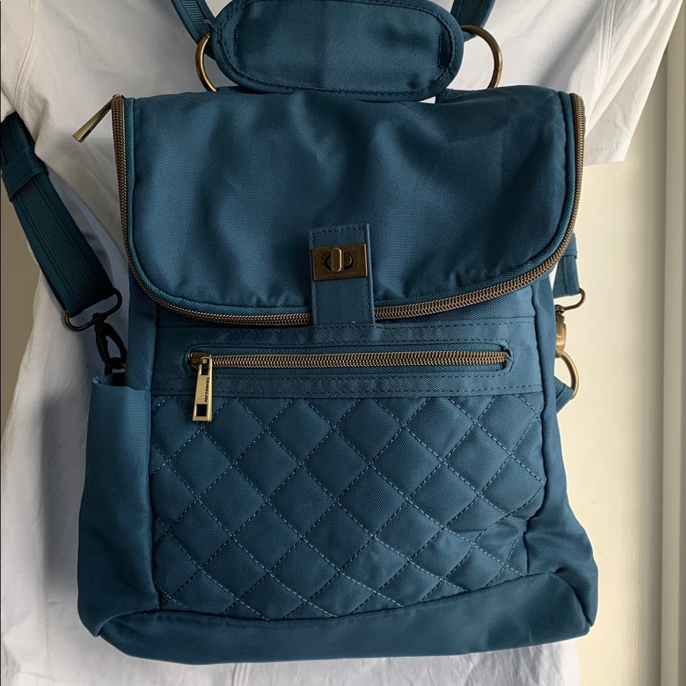 Travelon Blue Quilted Backpack - Picture 6 of 16
